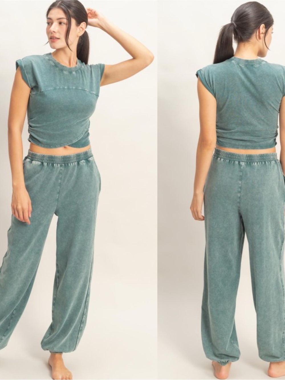 HYFVE Mineral Washed Teal High-Rise Joggers + Top Set